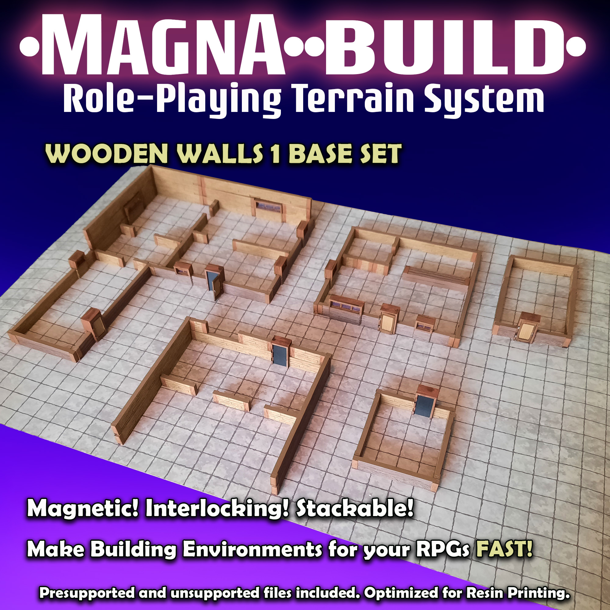 Magna-Build WOODEN WALLS Base Set 1 -Magnetic RPG Terrain